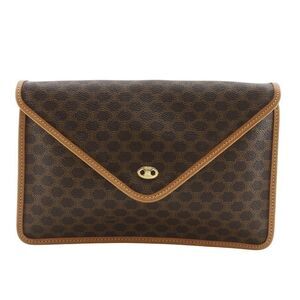 Celine Old Celine Macadam Vintage PVC Brown Women's Clutch Bag